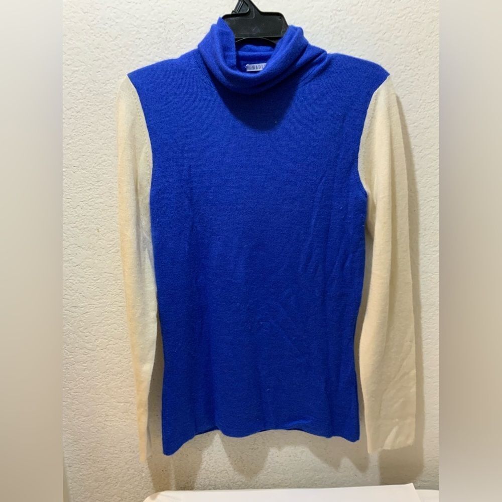 Hadleigh’s Cardigan turtleneck knit 100% cashmere royal blue white size 46